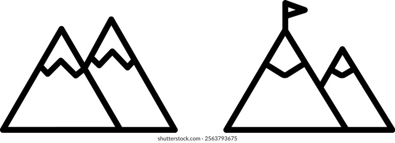 "Mountain Vector Line Icon Set – Nature and Landscape Symbols"