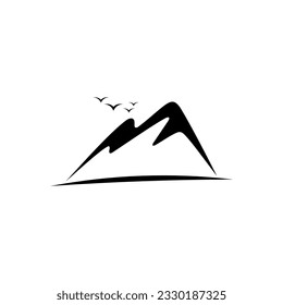 Mountain vector logo design with flying bird