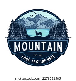 mountain vector logo design. illustration of mountains and pine trees. for travel, hiking and outdoor activities