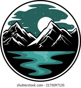 Mountain vector logo, outdoor lake view premium logo vector