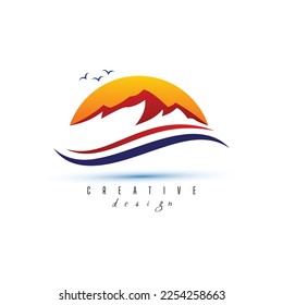 Mountain Vector Logo Template. The main symbol of the logo is two mountains, this logo symbolizes a nature, peace, and calm, this logo also look modern, sporty, simple and young