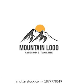 Gebirgsvektorlogo-Vorlage. Symbol für Naturlandschaft oder Outdoor Abenteuer.