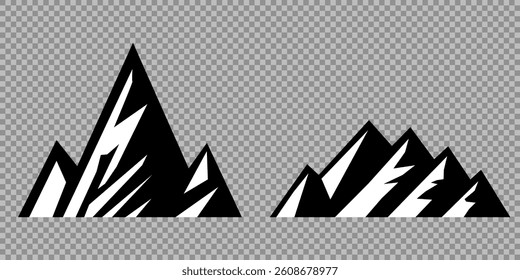 mountain vector pack. Rocky mountains icon or logo collection. Vector illustration. Mountain, rock, hill, peak logos.  Mountain peaks silhouettes. vector set silhouette of mountains and hills.