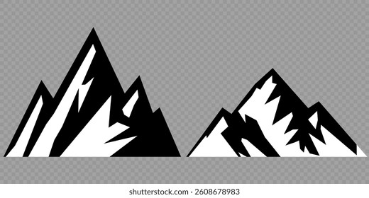 mountain vector pack. Rocky mountains icon or logo collection. Vector illustration. Mountain, rock, hill, peak logos.  Mountain peaks silhouettes. vector set silhouette of mountains and hills.