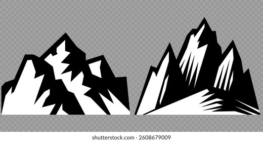 mountain vector pack. Rocky mountains icon or logo collection. Vector illustration. Mountain, rock, hill, peak logos.  Mountain peaks silhouettes. vector set silhouette of mountains and hills.