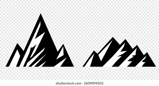 mountain vector pack. Rocky mountains icon or logo collection. Vector illustration. Mountain, rock, hill, peak logos.  Mountain peaks silhouettes. vector set silhouette of mountains and hills.