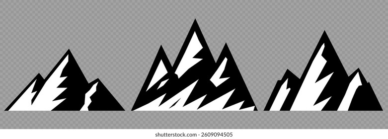 mountain vector pack. Rocky mountains icon or logo collection. Vector illustration. Mountain, rock, hill, peak logos.  Mountain peaks silhouettes. vector set silhouette of mountains and hills.