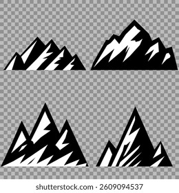 mountain vector pack. Rocky mountains icon or logo collection. Vector illustration. Mountain, rock, hill, peak logos.  Mountain peaks silhouettes. vector set silhouette of mountains and hills.