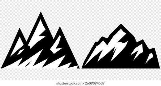 mountain vector pack. Rocky mountains icon or logo collection. Vector illustration. Mountain, rock, hill, peak logos.  Mountain peaks silhouettes. vector set silhouette of mountains and hills.