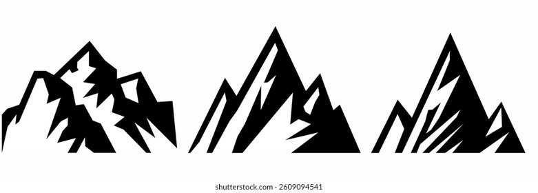 mountain vector pack. Rocky mountains icon or logo collection. Vector illustration. Mountain, rock, hill, peak logos.  Mountain peaks silhouettes. vector set silhouette of mountains and hills.