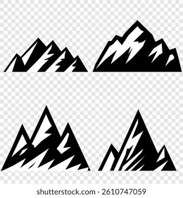 mountain vector pack. Rocky mountains icon or logo collection. Vector illustration. Mountain, rock, hill, peak logos.  Mountain peaks silhouettes. vector set silhouette of mountains and hills.