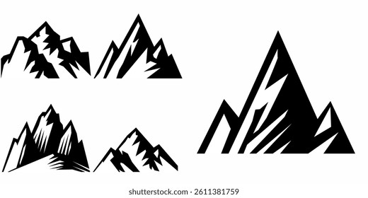 mountain vector pack. Rocky mountains icon or logo collection. Vector illustration. Mountain, rock, hill, peak logos.  Mountain peaks silhouettes. vector set silhouette of mountains and hills.