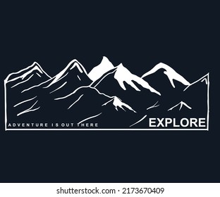 Mountain vector print design . Black and white illustration t-shirt design. Hand sketch mountain graphic print artwork for apparel, stickers, posters, background and others.