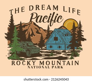 Mountain vector print design for t shirt, poster, sticker, apparel and others.