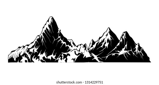 mountain vector. Rocky mountain illustration with black and white color