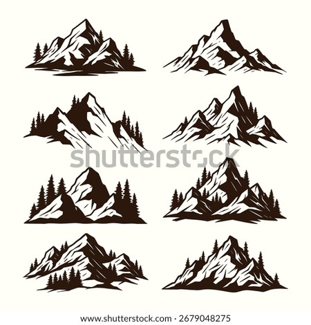 Mountain Vector Set Black and White Outdoor Adventure Landscape