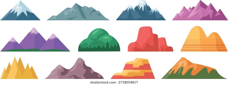Conjunto de Vector de montaña - Paisaje colorido y Colección de ilustración de Naturaleza