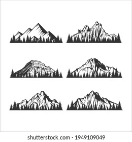 mountain vector set, montain hand draw vector.