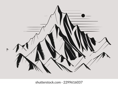 Vector de montaña, silueta de montaña, vectores de árboles de montaña diversos, vectores dibujados a mano, ilustraciones de iconos de montaña