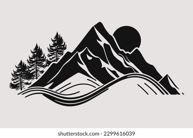 Mountain vector, Mountain silhouette, assorted mountain tree vector, Hand drawn vector, mountain icon illustrations