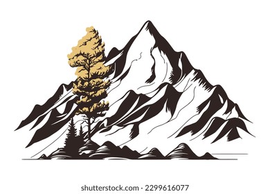 Mountain vector, Mountain silhouette, assorted mountain tree vector, Hand drawn vector, mountain icon illustrations