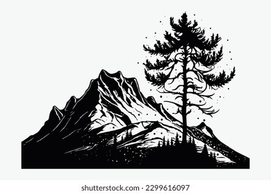 Mountain vector, Mountain silhouette, assorted mountain tree vector, Hand drawn vector, mountain icon illustrations