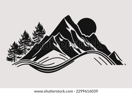 Mountain vector, Mountain silhouette, assorted mountain tree vector, Hand drawn vector, mountain icon illustrations