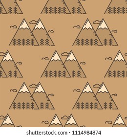 Mountain vector silhouette nature outdoor rocky snow ice top decorative landscape travel climbing hill peak hiking seamless pattern background illustration