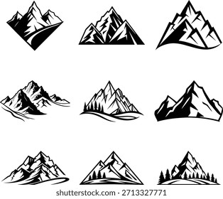 Conjunto de silueta de Vector de montaña arte e ilustración
