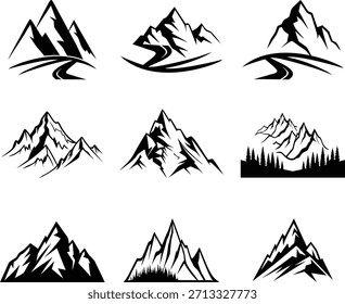 Conjunto de silueta de Vector de montaña arte e ilustración