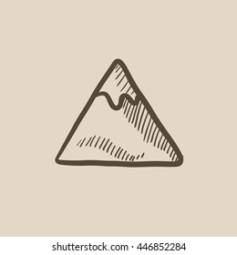 Icono de esbozo de vector de montaña aislado en el fondo. Icono de la montaña dibujado a mano. Icono de sketch de montaña para infografía, sitio web o aplicación.