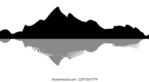 Mountain vectors by the river with reflections on the water white silhouette style