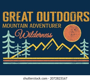 Mountain vibes graphic print design for fashion. Wild explore artwork for t shirt, sticker, poster and others.