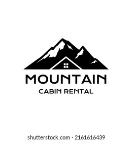 Mountain view with cabin for family village house rent logo design template