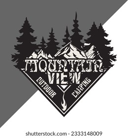 logotipo de camping con vistas a la montaña para camiseta