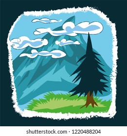 mountain view cartoon scenery flat style vector illustration