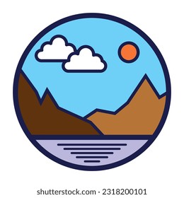 mountain view in the circle art with white background