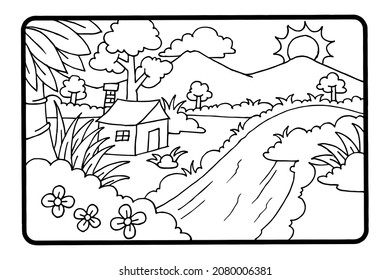 Libro o página de coloración de Mountain View, educación para niños