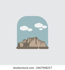 mountain view design with bright light blue sky and clouds