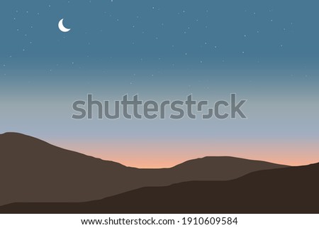 mountain view at dusk. towards evening clear sky full of stars vector illustration
