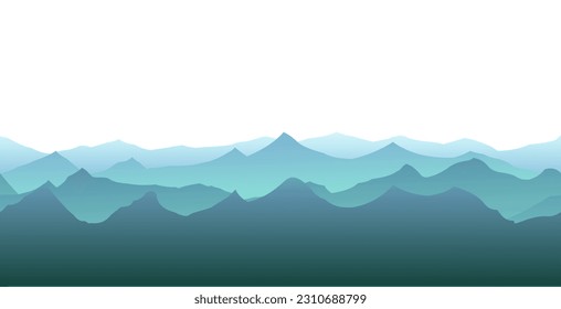 Mountain View Far horizon. Seamless composition. Sharp rock peaks and hills. Ridge and range. Cartoon fun style. Isolated on white background. Flat design. Vector