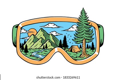 Mountain view in goggles illustration