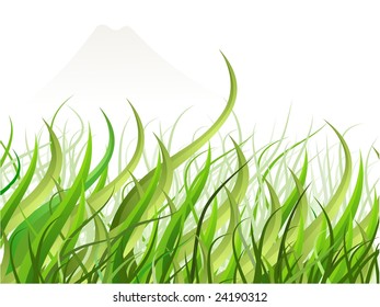 Vista de montaña en hierba en Japón. Vector que bien enlosado.