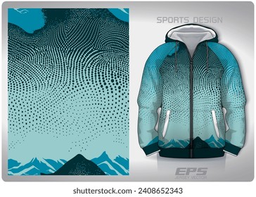 Mountain view green polka dot sky pattern design, illustration, textile background for sports t-shirt, football jersey shirt mockup for football club. consistent front view