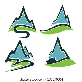 mountain view, high peaks and small home