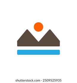 vista montanha lago logotipo projeto vetor plano