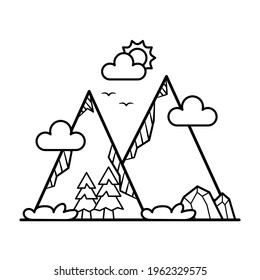 Mountain View Landscape Coloring Book Vector Illustration