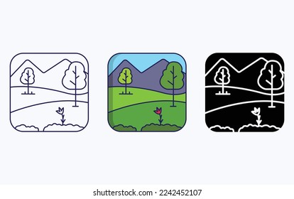 Icono de ilustración de paisaje de vista panorámica