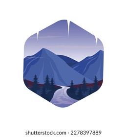 mountain view landscape logo. with elements of trees and rivers. vector illustration