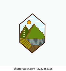 Vector del logo de Mountain View, para la aventura y la comunidad empresarial.